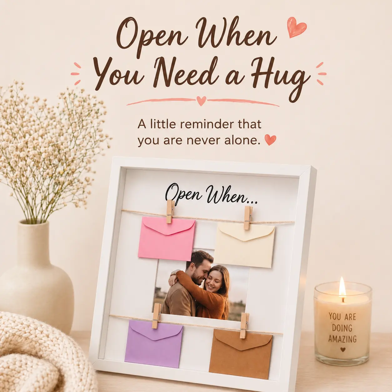 Framenow Open When Letters Photo Frame Gift Set - 16 Envelopes & Clips, DIY Keepsake Box, Sentimental Boyfriend Gifts for Long Distance, Graduation, Special Occasions (Home Decor)