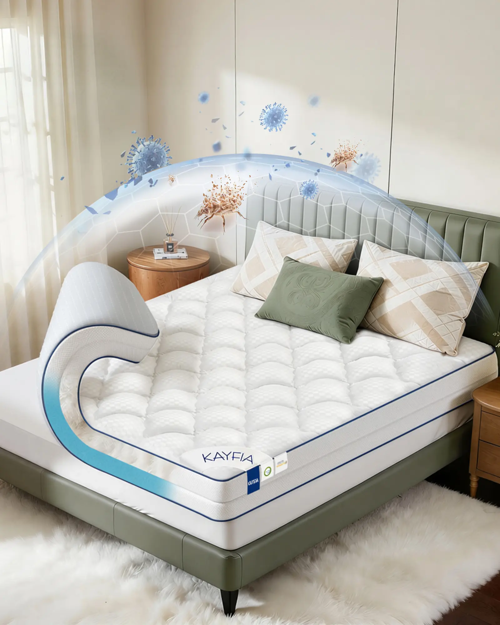 Kayfia 4 Inch Mattress Topper Queen/King - Integrated Dual Layer 2-in-1 Cooling Gel Memory Foam Pillow Top with Silver Ion Certification | Pressure Relief, Cool Sleep, Bed Upgrade | Fits Most Mattresses |The Best Gift, Mattress Toppers, Cooling Mattress T