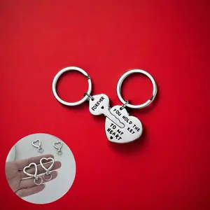 Heart Lock with Key Shaped Stainless Steel Keychain for Couple Cute Letter Pattern Slogan Metal Keychain with Two Free Heart Keychian Head for Decro Creative Fashion Keychain for Men & Women Valentine's Day Gift Promise