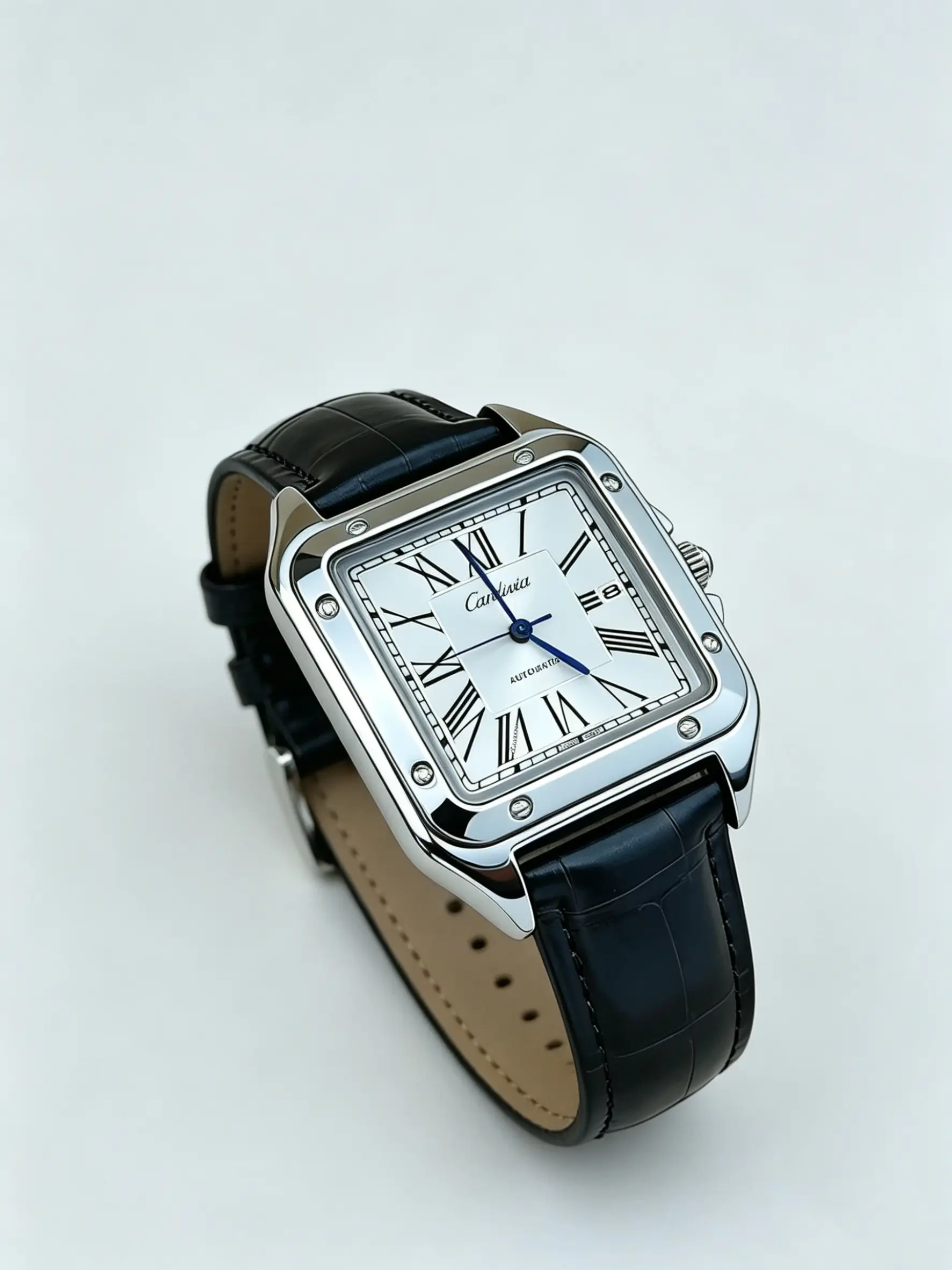 Luxury Women's Square Quartz Watch, Stainless Steel Case, Leather Strap, Roman Numerals, Date Display, Waterproof, Elegant Dress Watch