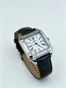 Luxury Women's Square Quartz Watch, Stainless Steel Case, Leather Strap, Roman Numerals, Date Display, Waterproof, Elegant Dress Watch