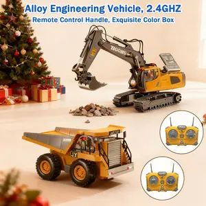 2pcs Remote Control Engineering Vehicle Set, 2.4G 11-Channel RC Excavator, Dump Truck & Bulldozer, Part Metal & Plastic, Fun Toy Truck for Indoor & Outdoor Play