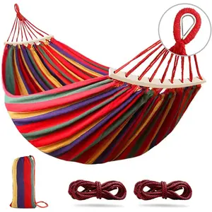 275 x 155 cm Camping Hammock, Hammocks Thickened Canvas Fabric with 550lb Load Capacity, Two Anti Roll  Beam and Sturdy Metal Knot Tree Straps for Travel, Beach, Backyard etc.