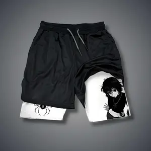 Hunter x hunter 80s 90s Double-Layer Sports Shorts Graphic Shorts Black Camo Streetwear Shorts Men Outfits Men Vacation Outfits Shorts