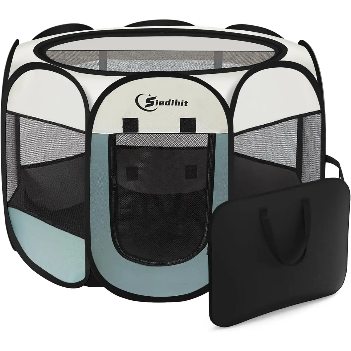Dog Playpen, Puppy Pet Cat Playpen Indoor for Small Dogs, Dog Tent Crates Cage Indoor/Outdoor, Portable Pop up Dog Kennel Playpen with Carrying Case for Dogs/Cats/Rabbits, Removable Zipper Top, Grey Siedihit