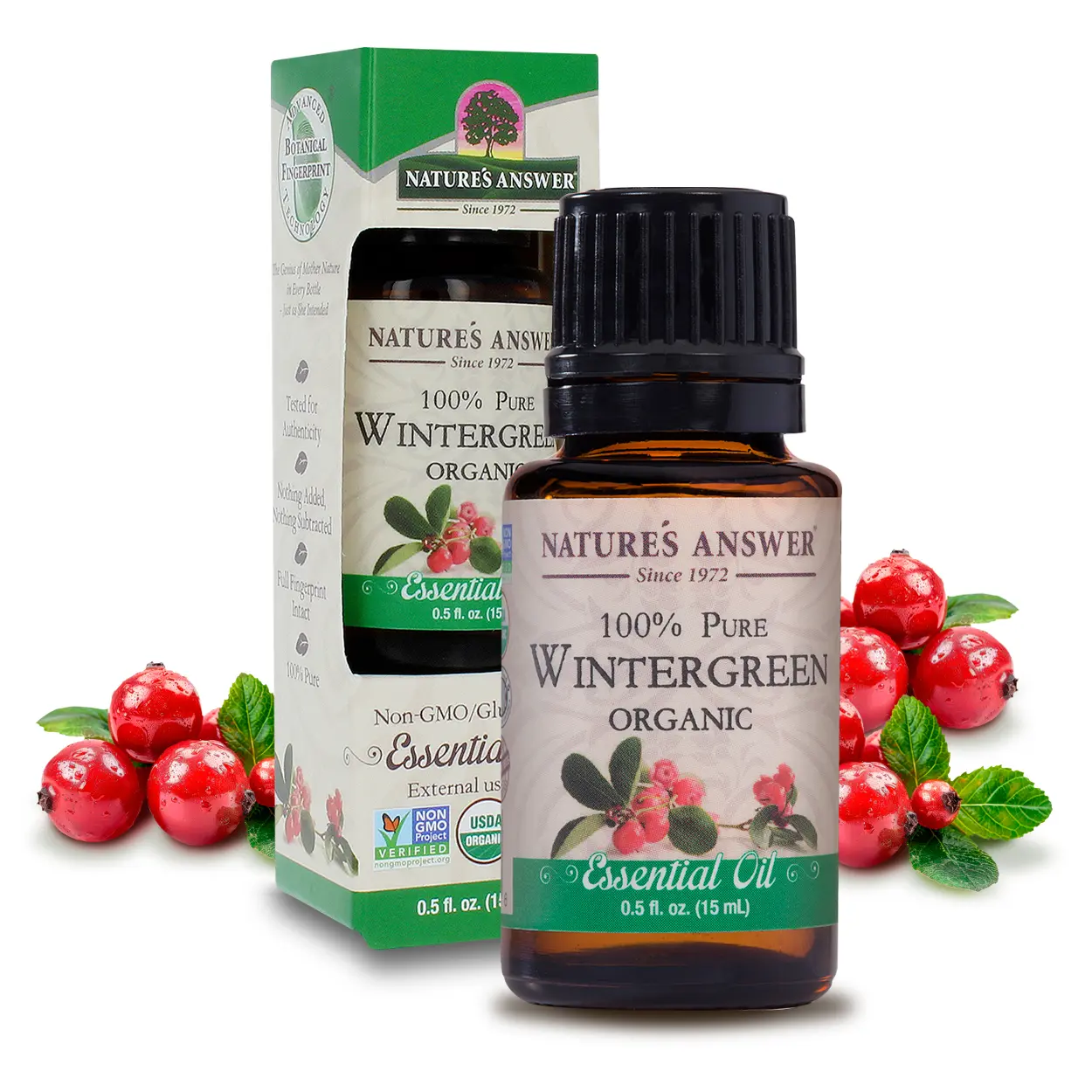 Nature’s Answer USDA Organic Wintergreen Essential Oil, 100% Pure, 0.5 fl oz. (15ml) | Natural Aromatherapy Oil for Diffuser/Humidifier, Steam Distilled | Made in USA