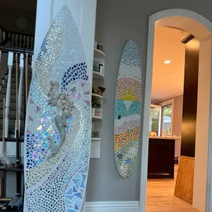 Mother daughter mermaid mosaic surfboard