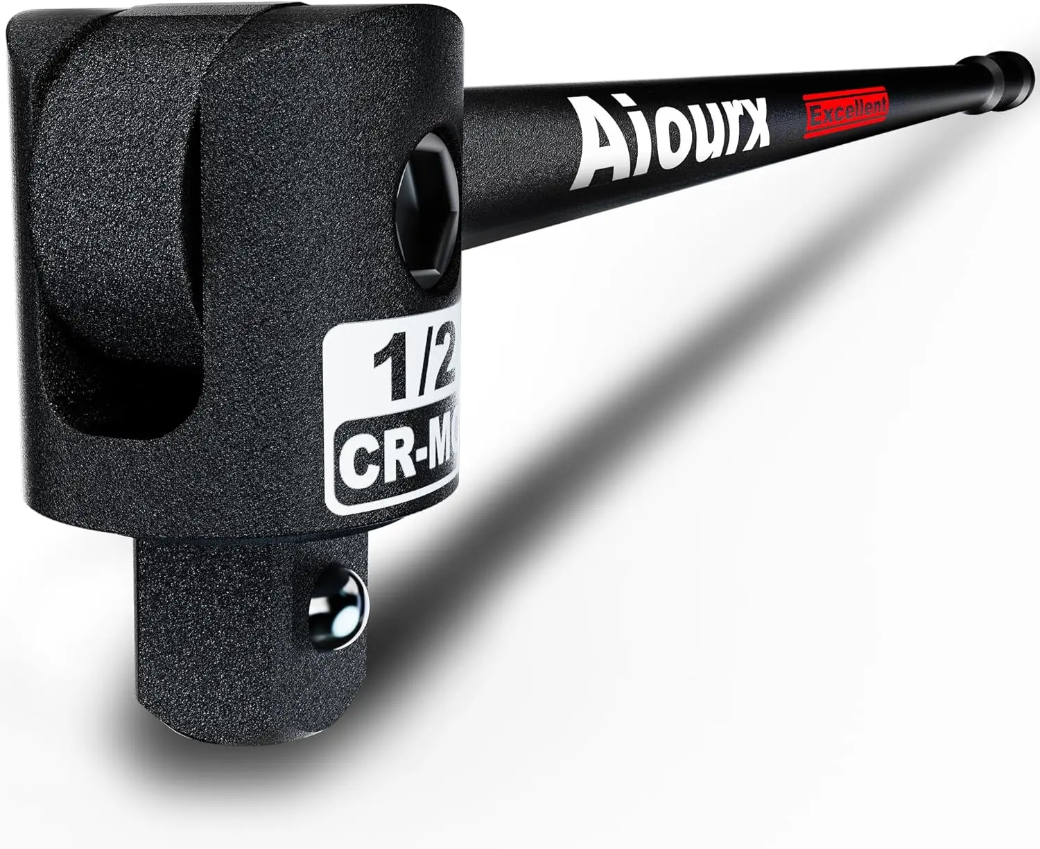1/2 Inch Drive 24 in. Breaker Bar, 250 Degrees Heavy Duty Head, Ball Lock Function, Chromium-Molybdenum Steel, Striking Laser Specifications, High Temperature Quenching Rod Body, Black