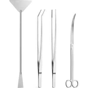 Swiilpo 4 Aquarium Aquascapes Tool Kit, Stainless Steel Long Curved Tweezers (Reptile Feeding Tongs), Aquarium, Algae Scraper, for Tank Setup, Cleaning, Planting and Trimming.fathersdaygiftsQuesear