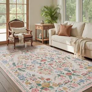 Floral Print Non-slip Floor Mat, 1 Count Vintage Style Soft Floor Carpet, Decorative Area Rug, Boho Floral Rug for Home Living Room Bedroom Hotel