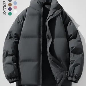 Men's Solid Pocket Zipper Funnel Neck Coat, Regular Fit Casual Long Sleeve Thermal Outerwear for Winter, Men's Clothes for Daily Wear