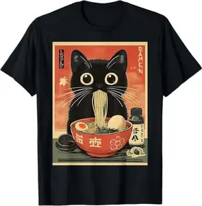Kawaii Noodles Soup Anime Japanese Ramen Cat Teens Girls T-Shirt