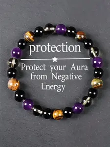 1pc Natural Tiger Eye & Amethyst Beaded Bracelet, Stretchy Healing Crystal Bracelet For Men & Women, Energy Balancing, Solid Gemstone Gift