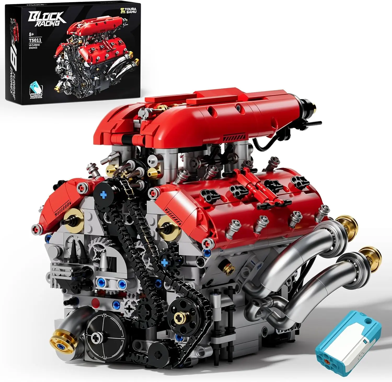 V8 Engine Model Kit that Runs, STEM Building Block Set for Adults & Kids 8-14+, Build Your Own Visible Working Car Engine with Motor, Educational Science Physics Toy for Boys, 1370 PCS engine blocks