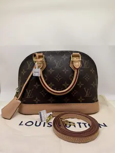 Pre-owned Louis Vuitton Monogram Alma BB Gold Trimmed Handle Shoulder Bag Brown Monogram Coated Canvas Natural Cowhide Leather Trim