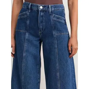 Women's High Waist Stretch Denim Wide Leg Jeans - Vintage Style, Comfortable Slim Fit Casual Pants, Slant Pockets, Mid Waist, Soft Viscose Blend, Suitable for Casual Wear, Everyday Jeans |   Vintage Style Jeans |   Smooth Textured Jeans Womenswear Bottom