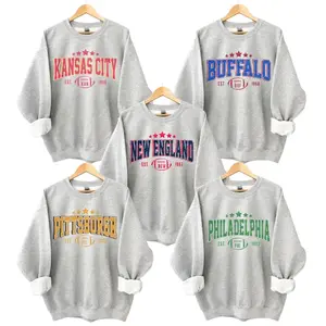 Vintage Football Sweatshirt – Ash Grey Crewneck with City, Year & Football Graphic, Unisex 90s Style Pullover for Men & Women, Game Day Outfit - RO