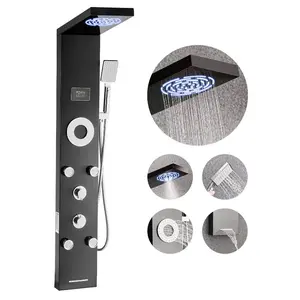 summervibes VEVOR Shower Panel Tower System with Rainfall Shower Head, LED, 53 in Brushed Stainless Steel Shower Column, 6-Function Faucet, Wall-Mount Rain Massage System with 5 Body Jets, Handheld, Tub Spout