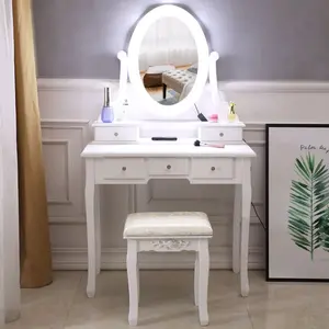 [Bellemave]With Light Bulb Single Mirror 5 Drawer Dressing Table White