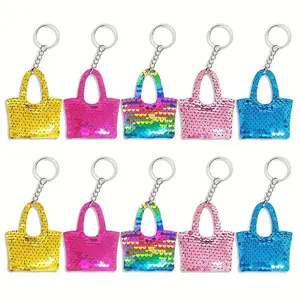10pcs Sequin Handbag Keychain - Glitter Key Ring, Bag Ornament, Sparkly Accessories