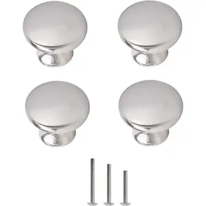 4X Satin Brushed Nickel Round Mushroom Cabinet Knobs 30mm Drawer Pull Handles for Kitchen Cupboard Wardrobe Dresser Bathroom Furniture Door