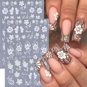 2 Sheets Embossed Flower Nail Art Stickers, Daisy Vine Adhesive Nail Decorations, Beautiful Manicure Accessories for Women