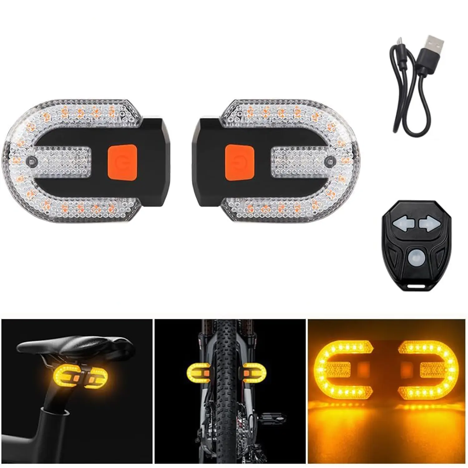 Waterproof Bike Turn Signals with Alarm and Remote, Integrated ABS Shell Rear Light with 38 Bright Beads, 5 Modes, USB Fastcharging for All Bikes, 38 Bright Light Beads, 50,000 Hours Life, 600Mah Polymer Battery, Bike Tools & Equipment