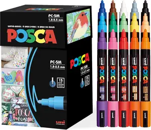 Paint Art Markers, Set of 15 5M Medium Acrylic Markers with Reversible Tips, Artist Recommended Paint Pens for Gifts, Decorations, Fabric, Metal, Windows, Wood and Canvas