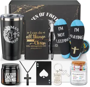 Father's Day Gift Christian Gifts For Men, Mens Easter Basket Stuffers, Catholic & Religious Gift For Men, God, Jesus, Faith Based Gifts With Prayer Jar, Bible Notebook, Encouragement Church Gifts For Pastor, Dad, Son