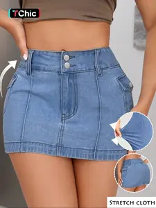 Gilipur Y2K Women's Denim Short Skirt, Casual High-Waist Button Front, Summer Fashion, Outdoor Wear, Daily Style, Ladies' Bottoms