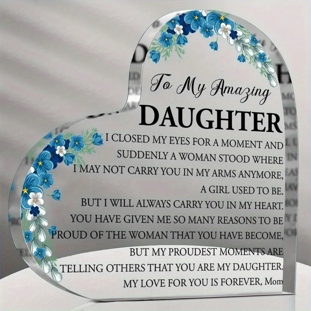 Heart Shaped Acrylic Plaque with Floral Theme Decorative Wall Art Birthday Gift for Daughter Ideal for Home Living Room Office Decor Wedding