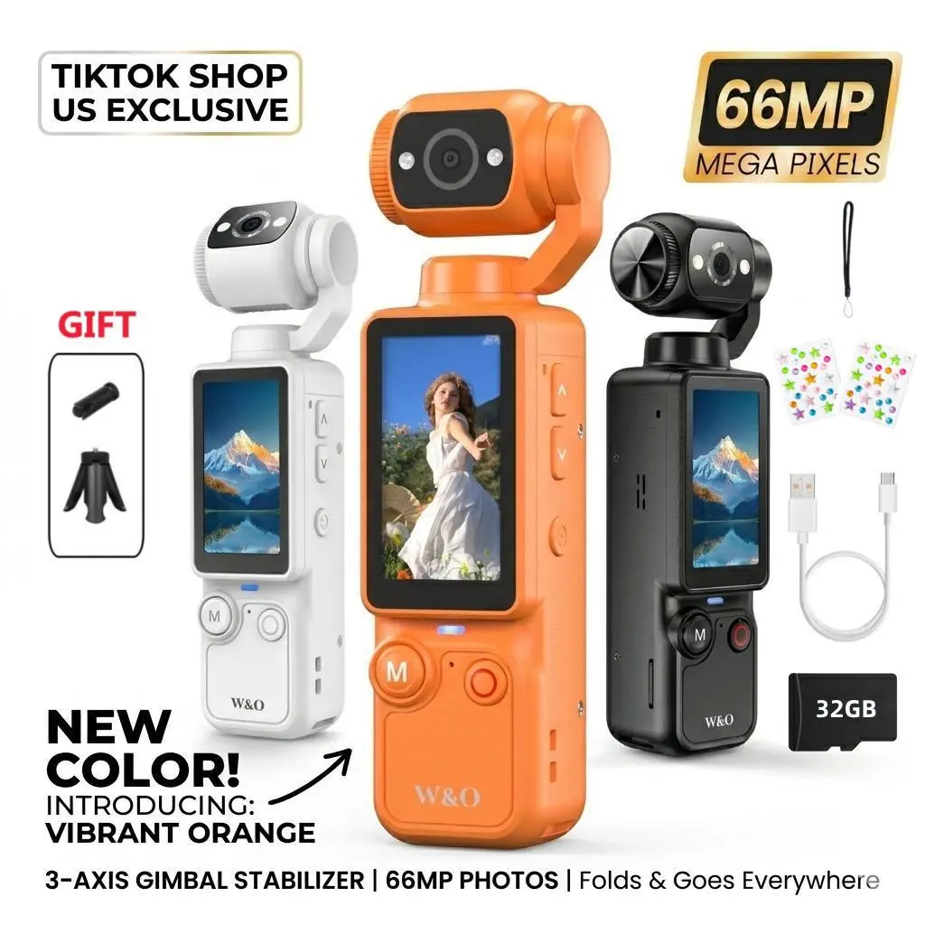 W&O Portable Ultra HD Video Recorder with 180° Rotating Lens, Handheld Stabilizer Pocket Camera, Full Body Camera for Vlogging, Travel & Daily Life Recording, USB Rechargeable,  Vlogging Camera, Modern Gadget, Durable Construction, Camcorder