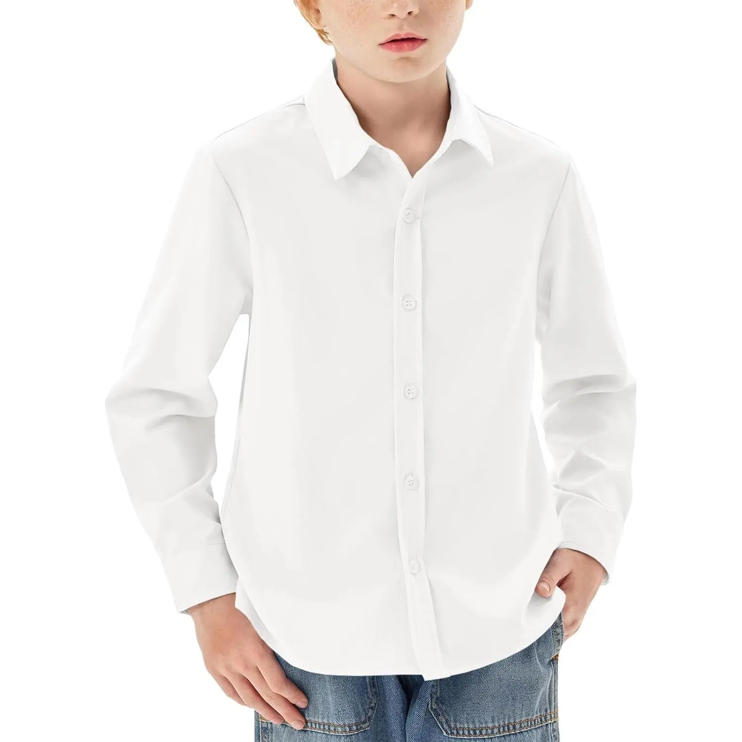 Boys' Long-Sleeve Shirt Children's Classic Collar Button Shirt School Uniform Shirt-dhy