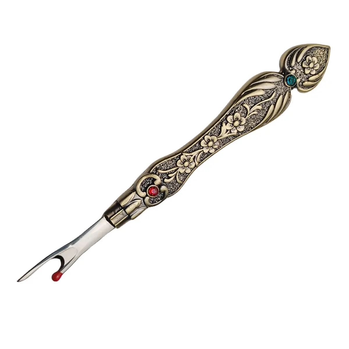 Small Vintage Copper Handle Metal Seam Ripper - 3D Daffodil Pattern Thread Cutter with Red Dot for Protection, Craft DIY, Buttonhole Cutting