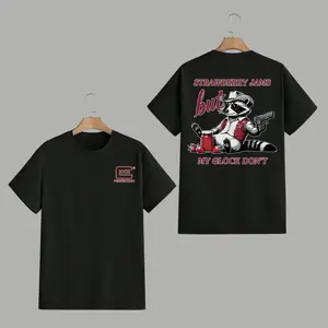 Glock Raccoon T-Shirt, Strawberry Jams but My Glock Don’t Funny Graphic Tee, Bold Country Style Shirt for Gun Lovers, Menswear Casual Top