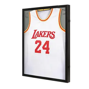 Jersey Frame Display Case for Wall ,Large Lockable T-Shirt Shadow Box with Clear UV Protection Acrylic & Hangers for Football Basketball Baseball Soccer Hockey, Linen