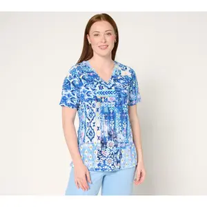Denim & Co. Beach Jersey Short-Sleeve V-Neck Top