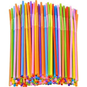 100 count Colorful Flexible Plastic Straws,12.9 Inch Extra Long Disposable Bendable Straws