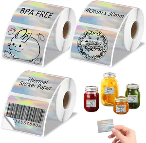 3 Rolls Holographic Thermal Labels 40*30mm Square Sliver Custom Sticker for  M110/M220/M120/M221,for SUPVAN T50M PR0 Label Maker Printer  Label Paper for Name,Logo,Barcode