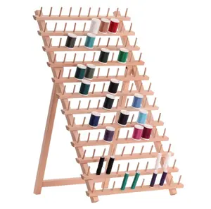 US Art Supply Premium Beechwood 120-Spool Sewing and Embroidery Thread Rack Organiser Wall Decor Pack