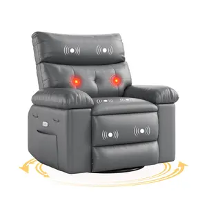 Manual Recliner Chair with Massage and Heat, 360° Swivel Rocking Dining Chair, PU Leather Living Room Seat with Foldable Armrest, Ergonomic Lounge Chair for Nursery, Bedroom, Home Theater