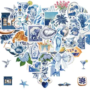 50pcs Aesthetic Stickers Pack, Y2K Aesthetic Stickers for Water Bottle, Trendy Blue Sticker for Adults Teens Girls, Vinyl Waterproof Decals for Laptop Guitar Scrapbook Skateboard(Blue), Decoration