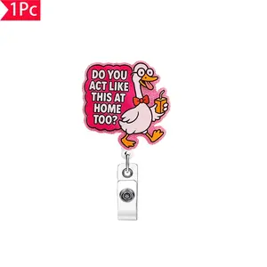 1PC Fun and Bizarre Duck Telescopic Buckle Personalized English Slogan Work ID Card Set Hanging Rope Creative Chest Badge ID Telescopic Buckle, Suitable for Nurses, Doctors, Christmas Gifts, Nurse Badge Reel Badge Reels Retractable