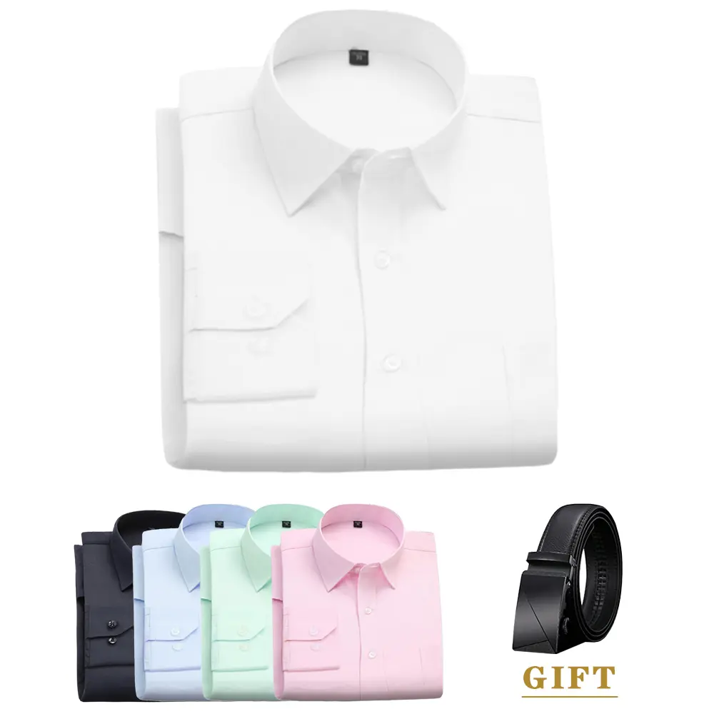 Men's Stand-Up Collar Shirt, Fitted Plain Long Sleeve Top, a Durable Wrinkle-Resistant Menswear for Casual Matching, Casual Basic Fashion, Polyester, Cuff Sleeve, Collared Lapel, Button Closure