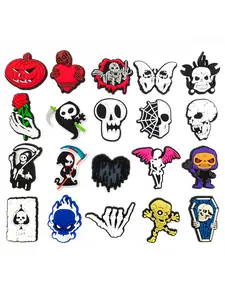20pcs Cartoon Halloween Gothic Skull PVC Shoe Decorations, Cross Shoe Accessories for Holey Shoes and Bags, DIY Non-Toxic, Perfect Gift