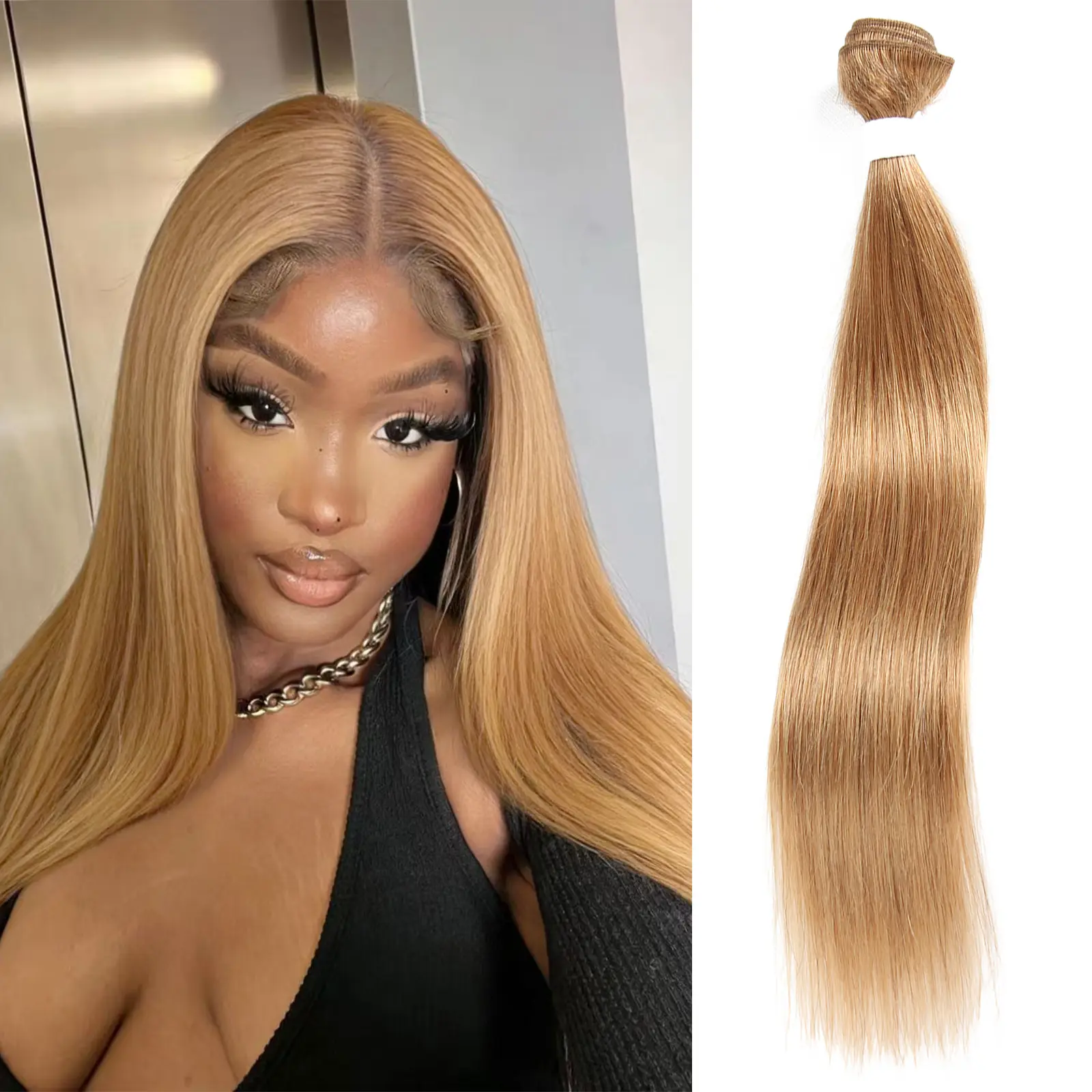 ijoy Honey Blonde Human Hair 3 Bundles with Lace Closure 4x4 Lace Free Part Human Hair Closure Straight Bundles,Human Hair Bundles,4*4 Human Hair Lace Closure