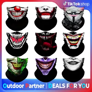 9pcs Halloween Face Mask Set-Universal Windproof Skull Demon Bandana for Men Motorcycle Cycling Skiing Couple Party Elastic Balaclava Neck Gaiter Shields Scarves Headbands Headwear