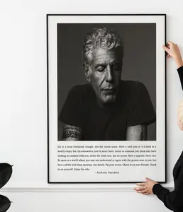 Eat at a local restaurant tonight. Anthony Bourdain Quote Poster.  Poster decor for office, livingroom, bedroom, dorm. No frame.