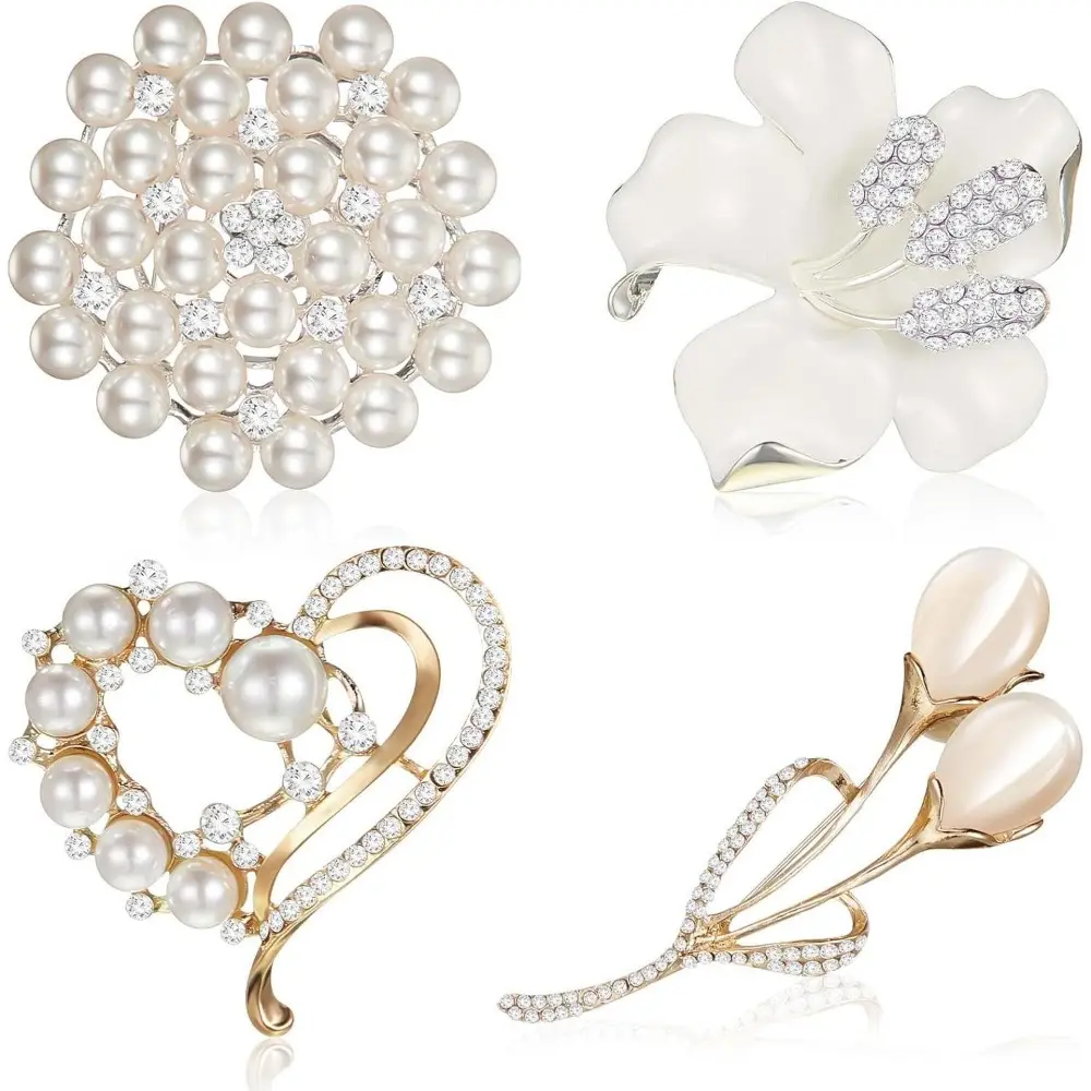 4 Pcs Brooches and Pins for Women Crystal Pearl Brooch for Wedding Grad Teacher Appreciation Gift