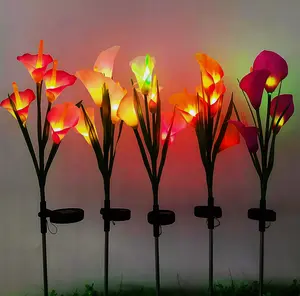 Artificial Luminous Calla Lily 27 inches RGB Red Flowers Waterproof IP65 Solar Powered for Lawn Courtyard Decoration